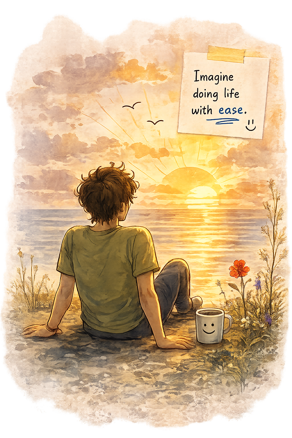A person watching the sunrise over the ocean